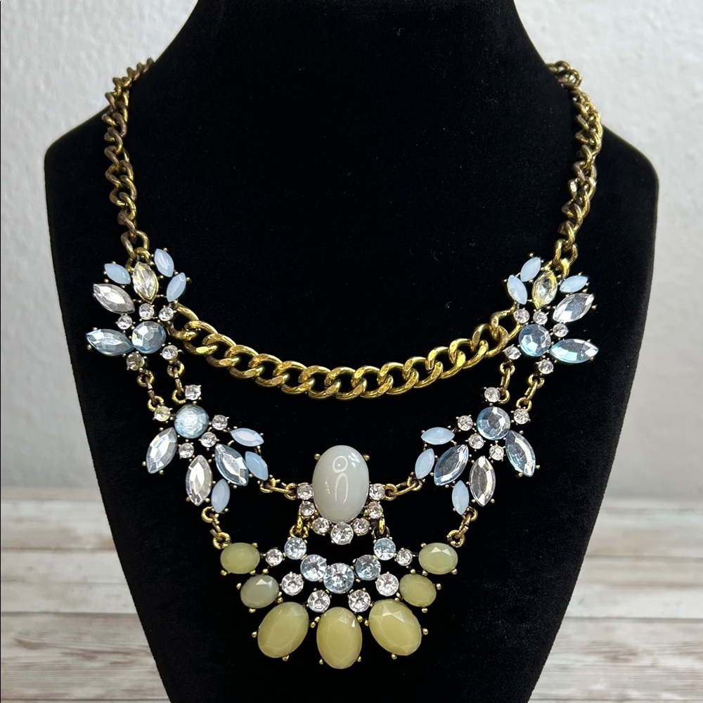 Elegant Antique Gold and Blue Statement Necklace